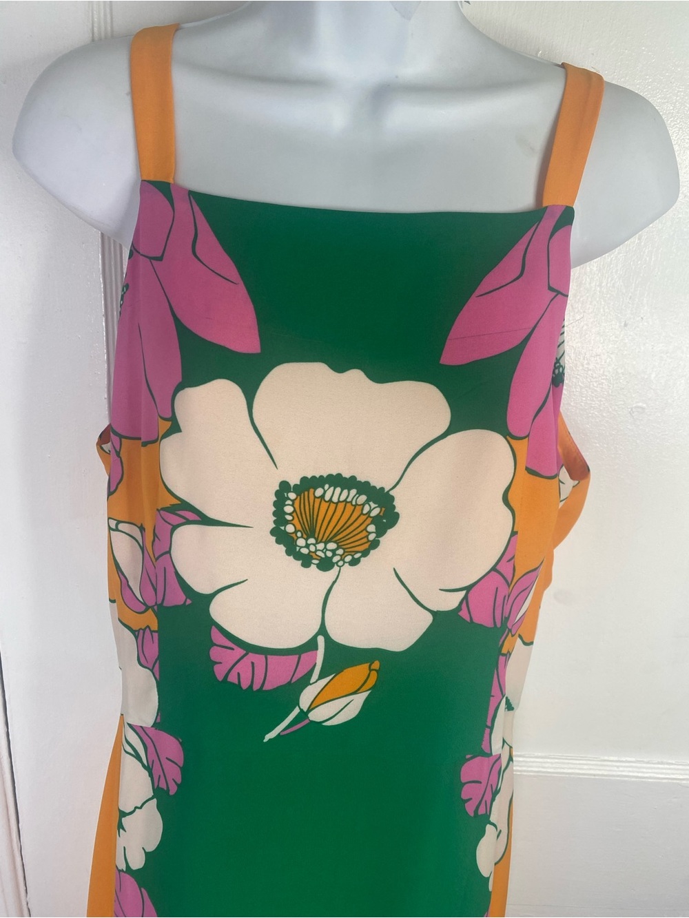 Maggy London Green Floral Maxi Dress with Orange Straps - Picture 2 of 12